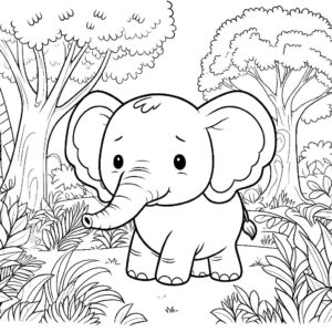 Prosta kolorowanka słoń w dżungli