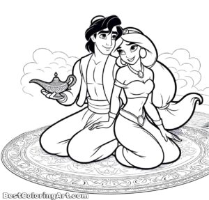 Aladyn i Jasmina na latającym dywanie
