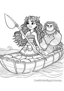 Moana i Maui na łodzi