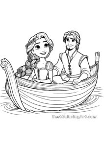 Roszpunka i Flynn na łodzi