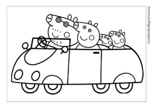 Rodzina świnek Peppa w samochodzie